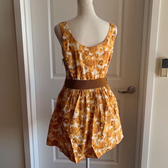 Forever 21 NEW Floral Sleeveless Mini Dress Medium Gold Brown Flare Contemporary - Picture 8 of 10